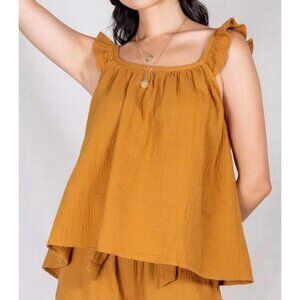 Gauze Ruffled Strap Tank